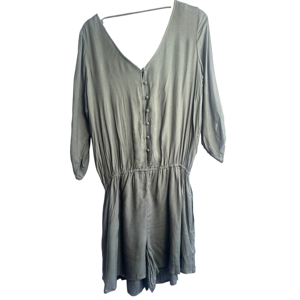Stetson Green Romper | Size Medium | Button Front | Pockets | Boho Chic
